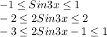 -1 \leq Sin3x \leq 1 \\
-2 \leq 2Sin3x \leq 2 \\
-3 \leq 2Sin3x-1 \leq 1