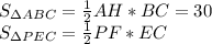S_{\Delta ABC}= \frac{1}{2} AH*BC=30\\
S_{\Delta PEC}= \frac{1}{2} PF*EC\\