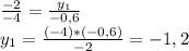 \frac{-2}{-4} = \frac{y_1}{-0,6} \\
y_1= \frac{(-4)*(-0,6)}{-2} =-1,2