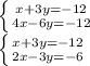 \left \{ {{x+3y=-12} \atop {4x-6y=-12}} \right. \\
 \left \{ {{x+3y=-12} \atop {2x-3y=-6}} \right. \\