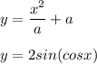 y = \dfrac{x^2}{a} + a \\ \\ 
y = 2sin(cosx)