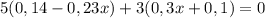 5(0,14-0,23x)+3(0,3x+0,1)=0
