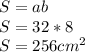 S = ab \\ 
S = 32*8\\
S = 256 cm^2