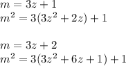 m = 3z+1\\
m^2=3(3z^2+2z)+1\\\\
m=3z+2\\
m^2=3(3z^2+6z+1)+1