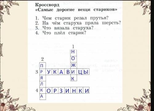 Кроссворд самые дорогие вещи стариков 1.чем старик резко прутья? 2.на чем старуха пряла шерсть? 3