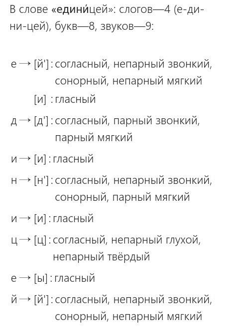 Разобрать по звукам слово единицей. !
