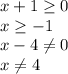 x+1 \geq 0\\
x \geq -1\\
x - 4 \neq 0\\
x \neq 4