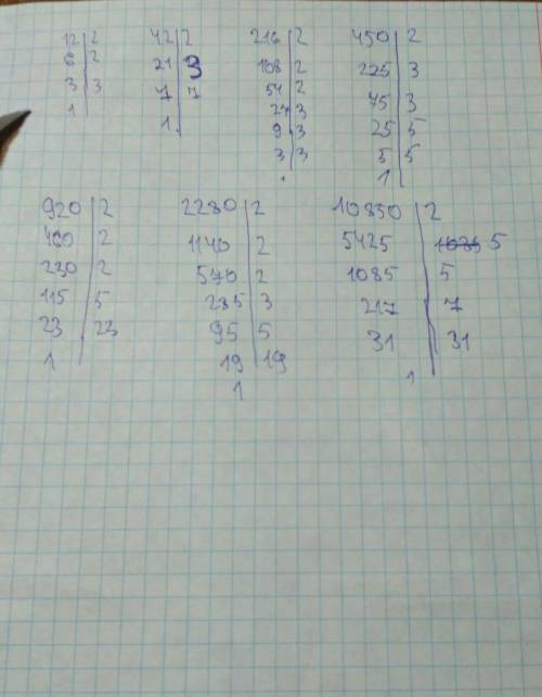 Разложите на простые множители число: 1)122)423)2164)4505)9206)22807)10850заранее ! ​
