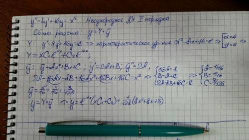 Найти общее решение дифференциального уравнения y''-8y'+16y=x²