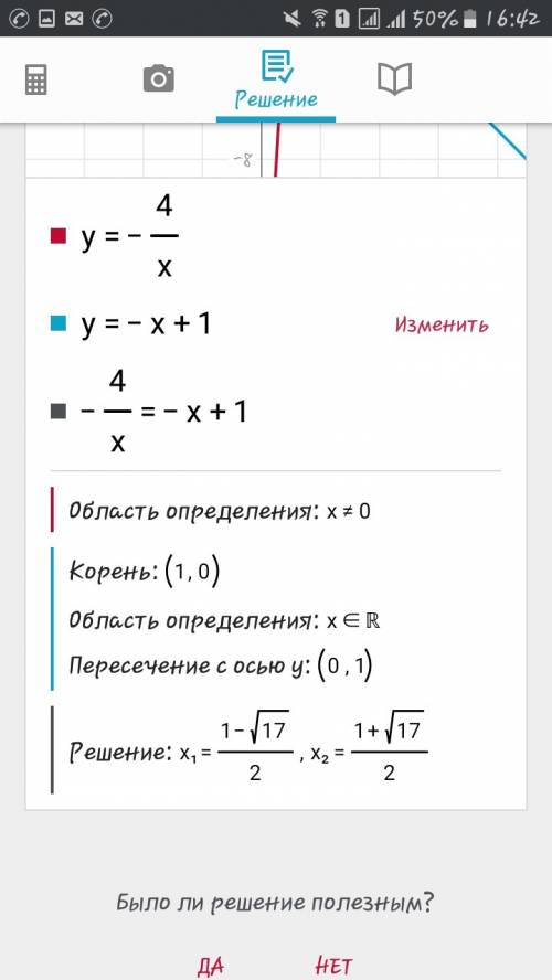 Решите графически уравнение: -4/х = -х+1.