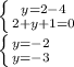 \left \{ {{y=2-4} \atop {2+y+1=0}} \right. \\ 
 \left \{ {{y=-2} \atop {y=-3}} \right. \\ 
