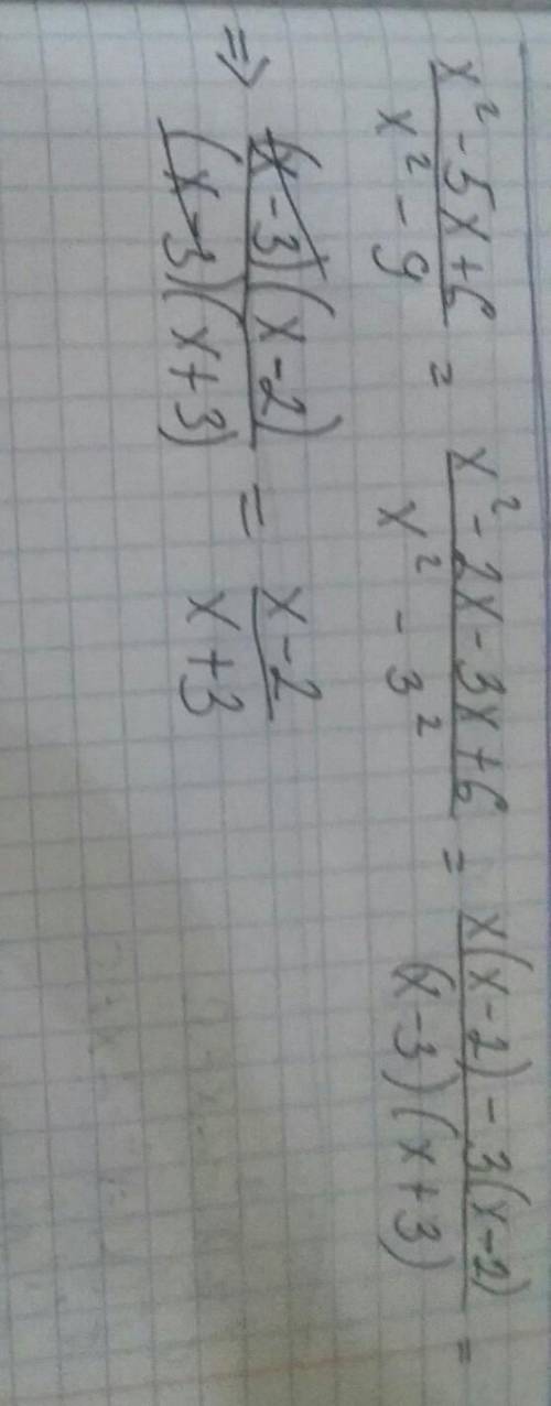 Сократите дробь: \frac{x^2-5x+6 }{x^2-9} <img src=