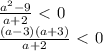 \frac{a^2-9}{a+2}\ \textless \ 0
\\ \frac{(a-3)(a+3)}{a+2} \ \textless \ 0