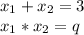 x_1+x_2=3
\\x_1*x_2=q