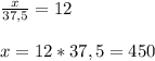 \frac{x}{37,5}=12 \\ \\ 
x=12*37,5=450