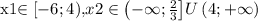 $$x1\in \left[-6;4\right)$$ , 
$$x2\in \left(-\infty; \frac{2}{3}\right]$$U\left(4; +\infty}\right)
