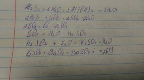 Al2s3-> h2s-> so2-> x1-> h2so4-> x2-> baso4 решите уравнение реакции и что такое х