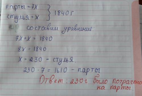 На покраску парт израсходоыали в 7 раз больше краски чем на покраску стульев. сколько краски потрати