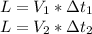 L=V_1*\Delta t_1\\
L=V_2*\Delta t_2\\