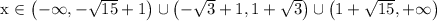 $$x \in \left(-\infty, - \sqrt{15} + 1\right) \cup \left(- \sqrt{3} + 1, 1 + \sqrt{3}\right) \cup \left(1 + \sqrt{15},+ \infty\right)$$
