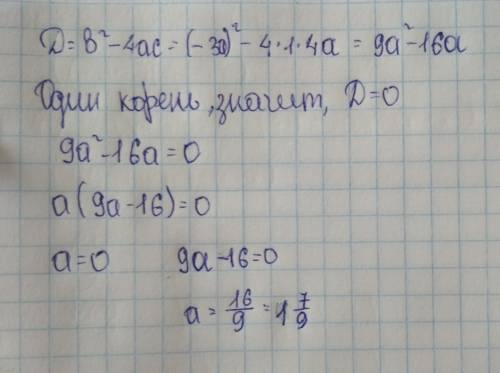 При каком параметре a уравнение x2−3ax+4a=0 имеет один корень? в ответ запишите наименьшее значение