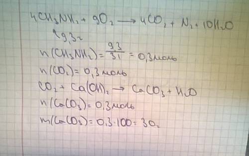 Углекислый газ, полученный при сжигании метиламина массой 9,3г, пропустили через известковую воду. о