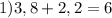1) 3,8+2,2=6
