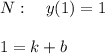 N:\ \ \ y(1)=1\\\\
1=k+b