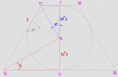 Бічна сторона рівнобічної трапеції утворює з основою кут 60°, а висота трапеції дорівнює 6√3. знайді