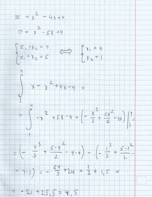 Найти площадь фигуры ограниченной линиями у=х у=х^2-4х+4