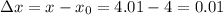 зx=x-x_0=4.01-4=0.01