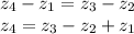 z_4 - z_1 = z_3 - z_2 \\
z_4 = z_3 - z_2 + z_1 \\
