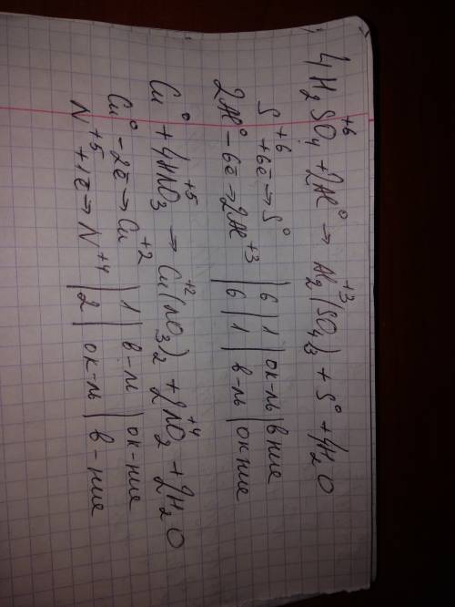 Восстановительно-окислительные реакции. h2so4+al=al2(so4)3+s+h2o cu+hno3=cu(no3)2+no2+h2o