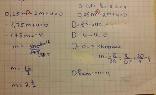 0,25m-2m+4=0разложение на множители трехчлена через дескрименант плз