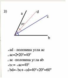 Луч c - биссектриса угла ab луч d - биссектриса угла ac найти угол bd, если угол ad=20 градусов