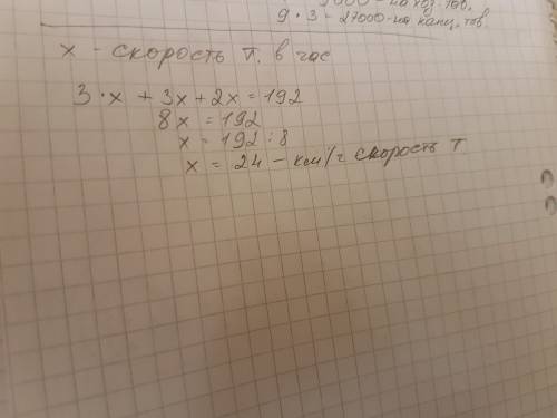 Теплоход проплыл 192 км с одинаковой скоростью. до остановки он плыл 3 ч, а после остановки на 2 ч б
