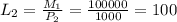 L_{2} =\frac{M_{1}}{P_{2}} = \frac{100000}{1000} = 100