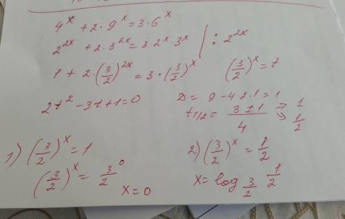 4^x +2*9^x=3*6^x решите , мне нужно(