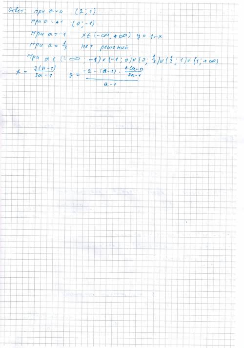 Для всех значений параметра а решить систему уравнений [tex]\left \{ {{(a-1)x+2ay=-2} \atop {2ax+(a-