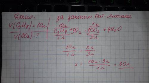 Який об'єм вуглекислого газу утворюється під час спалювання 10 л пропану? об'єми всіх газів виміряні