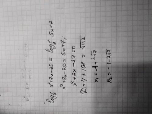 Log по основанию 1/6 от (х^2+7х-20)=log по основанию 1/6 от (5х+7)