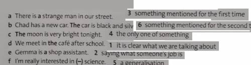 Match sentences a-f with uses of the article or no article. ​