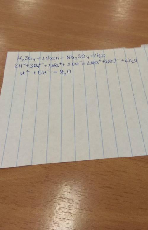 H2so4 + 2naoh = 2h2o + na2so4 уравнения реакций ионного обмена напишите в полном и сокращенном ионно