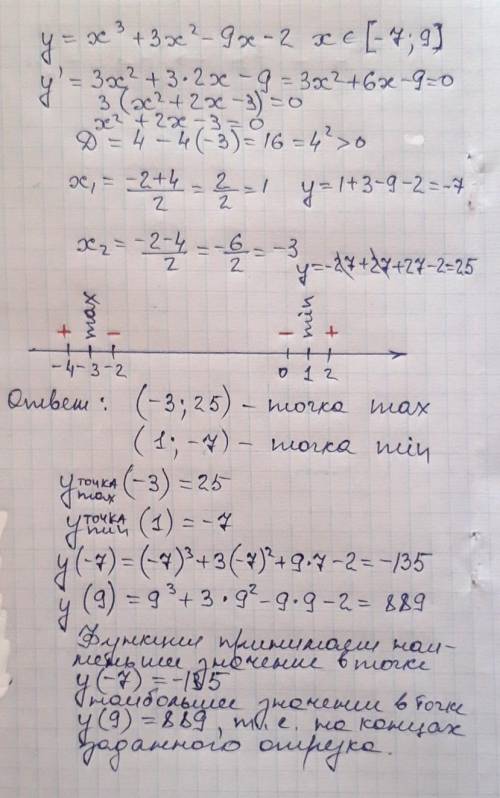 1) Найти наименьшее и наибольшее значения функции на отрезке [−7;9]. 2) Найти наибольшее и наименьше