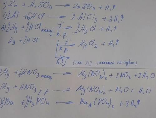 В якому разі буде виділятися водень під час змішування?а) Zn+ H2SO4б) Al+ HClв) Hg+ HClг) Mg + HNO3д