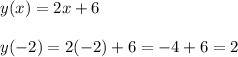 y(x)=2x+6\\\\y(-2)=2(-2)+6=-4+6=2