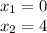 x_{1} =0\\x_{2} =4