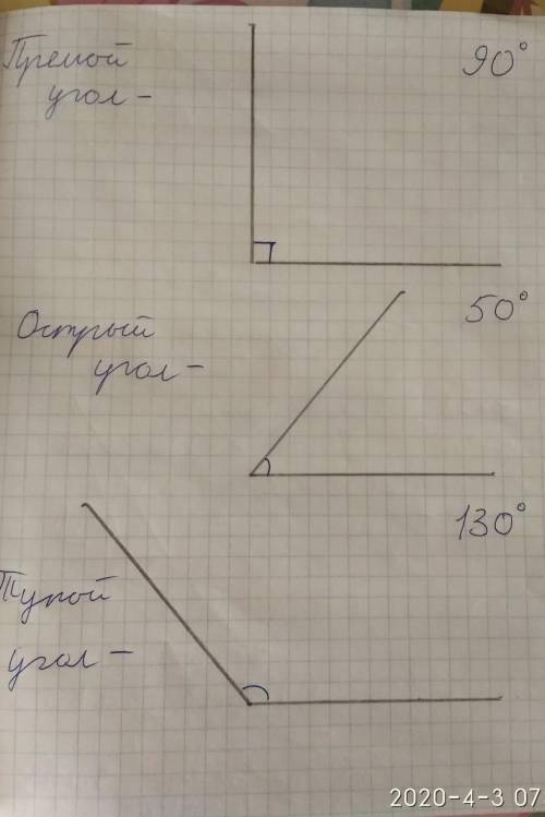 6. Начертите три угла: первый равный 90°, второйменьше первого на 40°, а третий на 40 градусовбольше