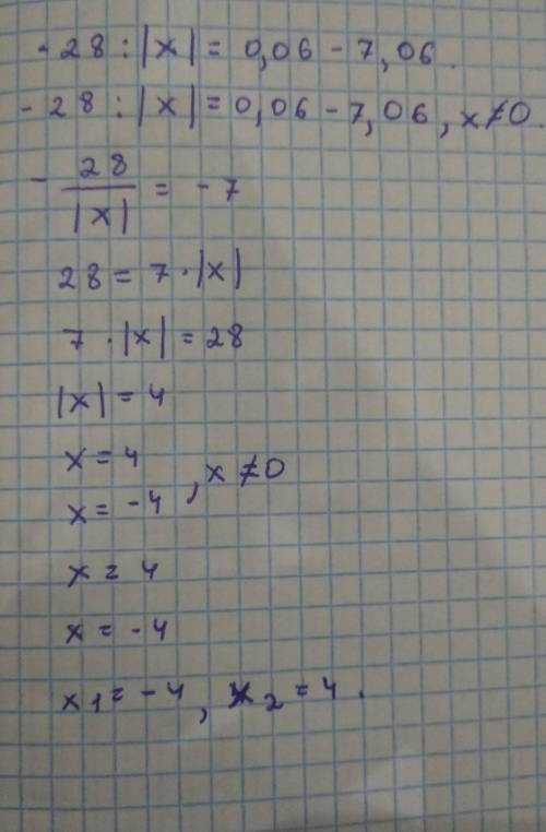 −28:|x|=0,06−7,06. ответ: x1= x2= (первым запиши меньший корень).