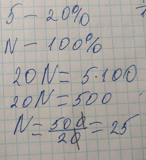 5 саны N санының 20%іне тең.N санын тап